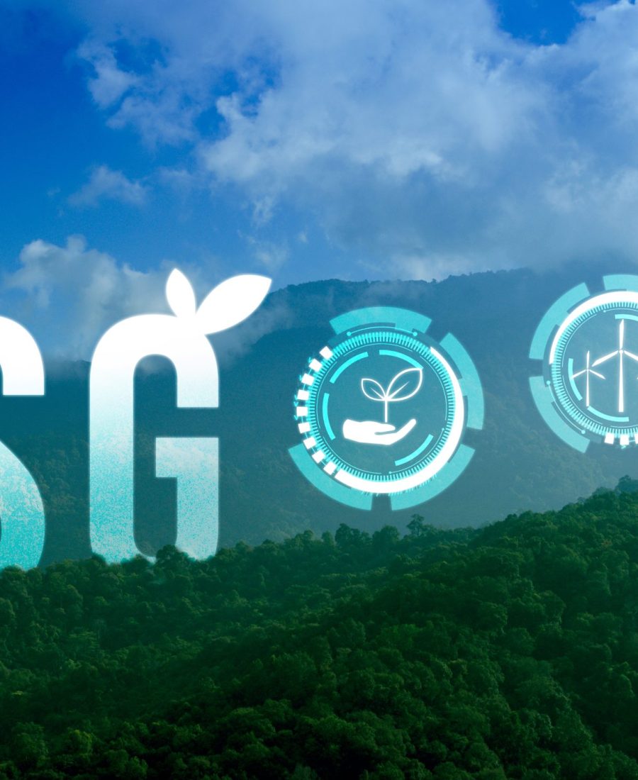 ESG icon concept for environmental, social and governance in sustainable and ethical business on the network connection on beautiful natural scenery background.